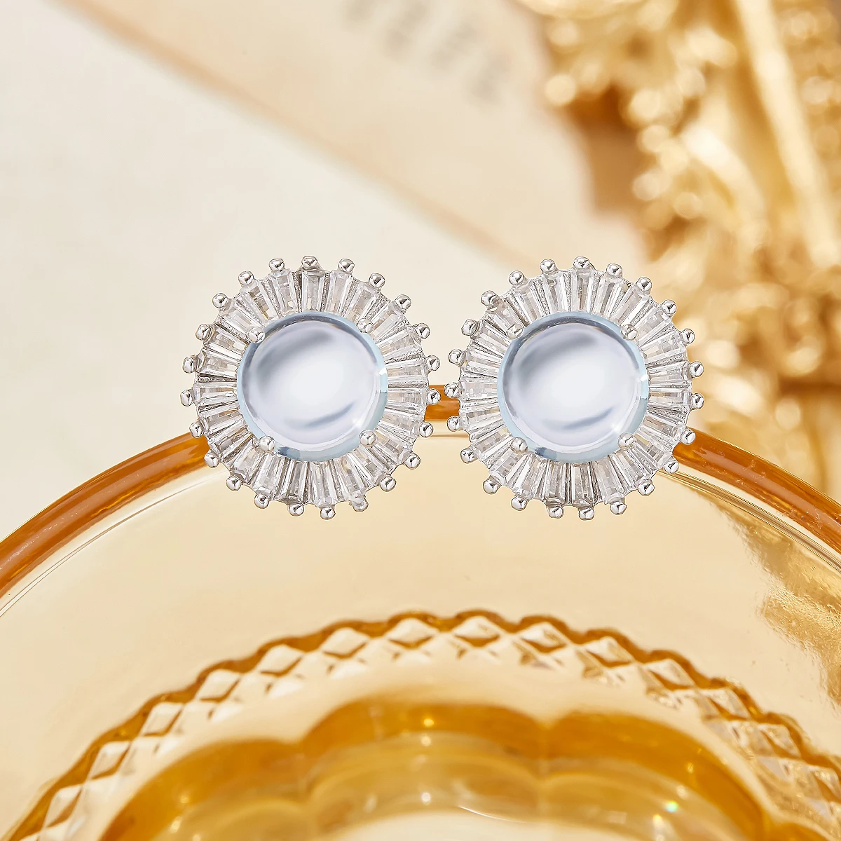 Halo Sun Flower Natural Sky Blue Topaz Studs Earrings November Birthstone Solid 925 Sterling Silver Earrings Gift 6310091