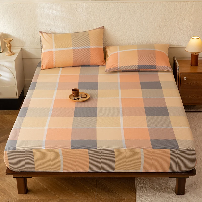 

1pc Fitted Sheet 100% Cotton（Does Not Include Pillowcase）With Elastic Band Bed Cover Soft, Skin-friendly and Breathable