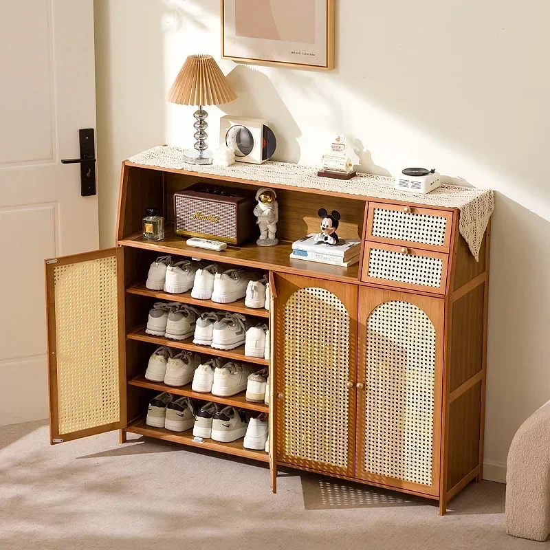 Multi-functional Multifunctional solid wood shoe cabinet grid reticulated breathable household door entrance shoe cabinet
