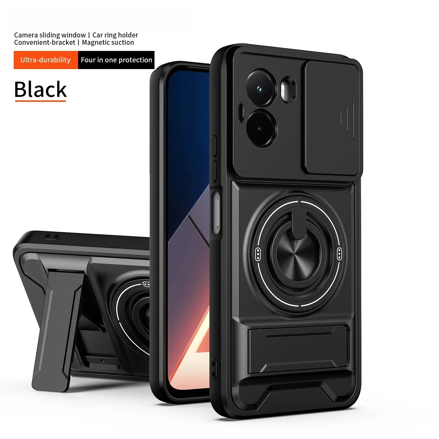For OnePlus 15R/OnePlus Ace 6/Ace 6T 5G Lens sliding window cover car magnetic ring double bracket phone case Shell