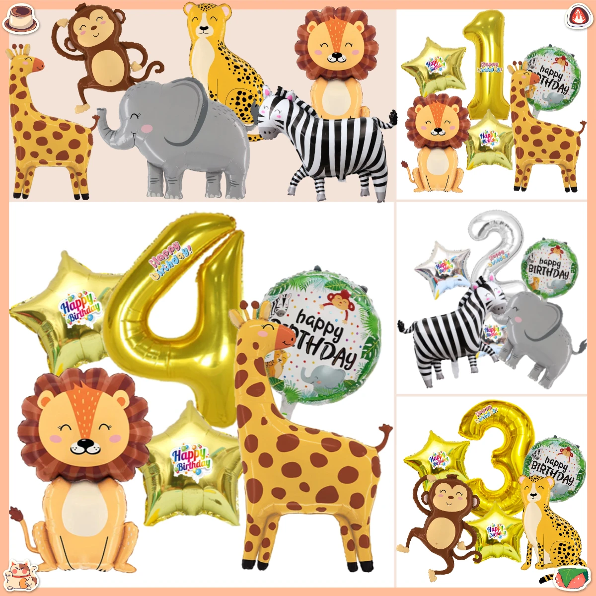Baby Zoo Clothing - 6 個動物園動物漫画数字 0-9 ジャングル動物バルーンベビーシャワーグロボスジャングルサファリ誕生日パーティー装飾用品ギフト