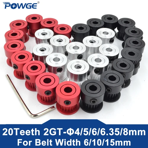 Polea dentada POWGE GT 20 2GT 2M diámetro de sincronización 4/5/6/6,35/8mm para 2MGT GT2 ancho de correa sincrónico 6/10mm backlash pequeño 20 dientes 20 T