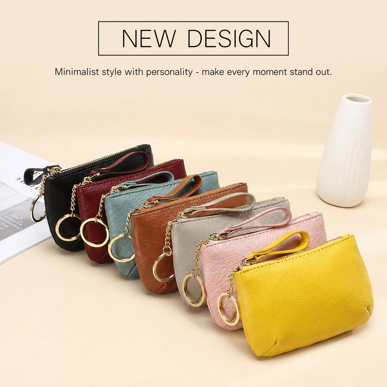 Slim Zipper Pouch Lightweight Pu Leather Wallet Minimalist Coin Purse Slim Unisex Coin Purse For Shopping Handbag Dating