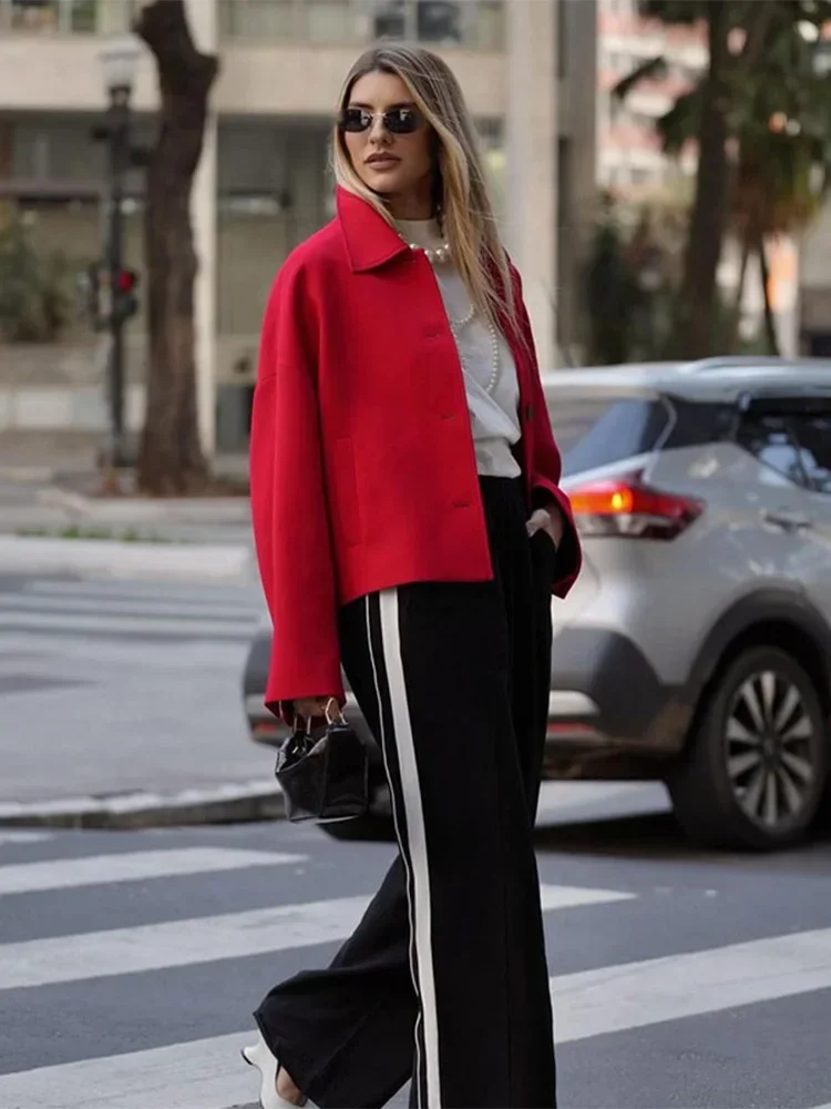 Chaquetas cortas elegantes para mujer, abrigos de manga larga con cuello vuelto y botonadura única, ropa de calle alta para otoño, 2024