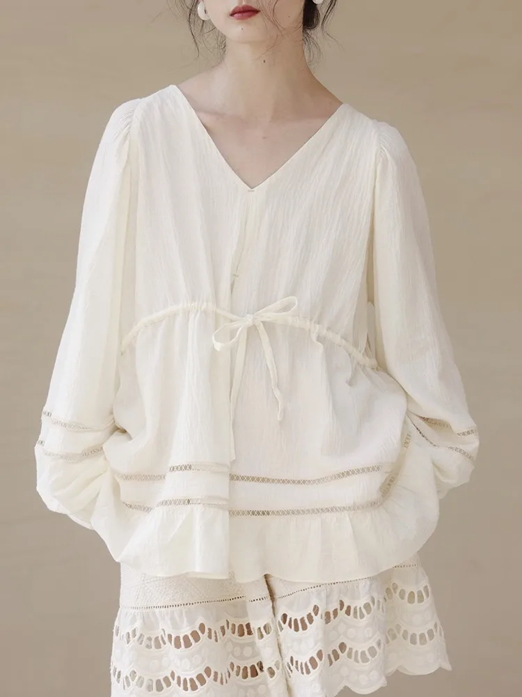 

MOLIFUSU Чистый хлопок с кружевной отделкой, многослойная панель-фонарь Све, накидка, топ, женская мода, весна-осень