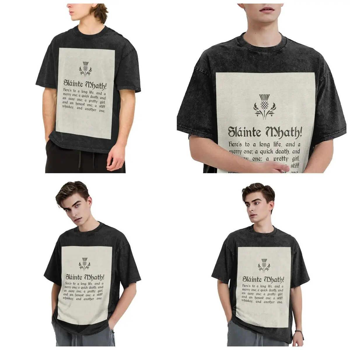 Streetwear T-Shirts Slainte Mhath - Scottish Toast - With Thistl Washed T Shirt Short Sleeve Hip Hop T-Shirt Tops Tees Men Women