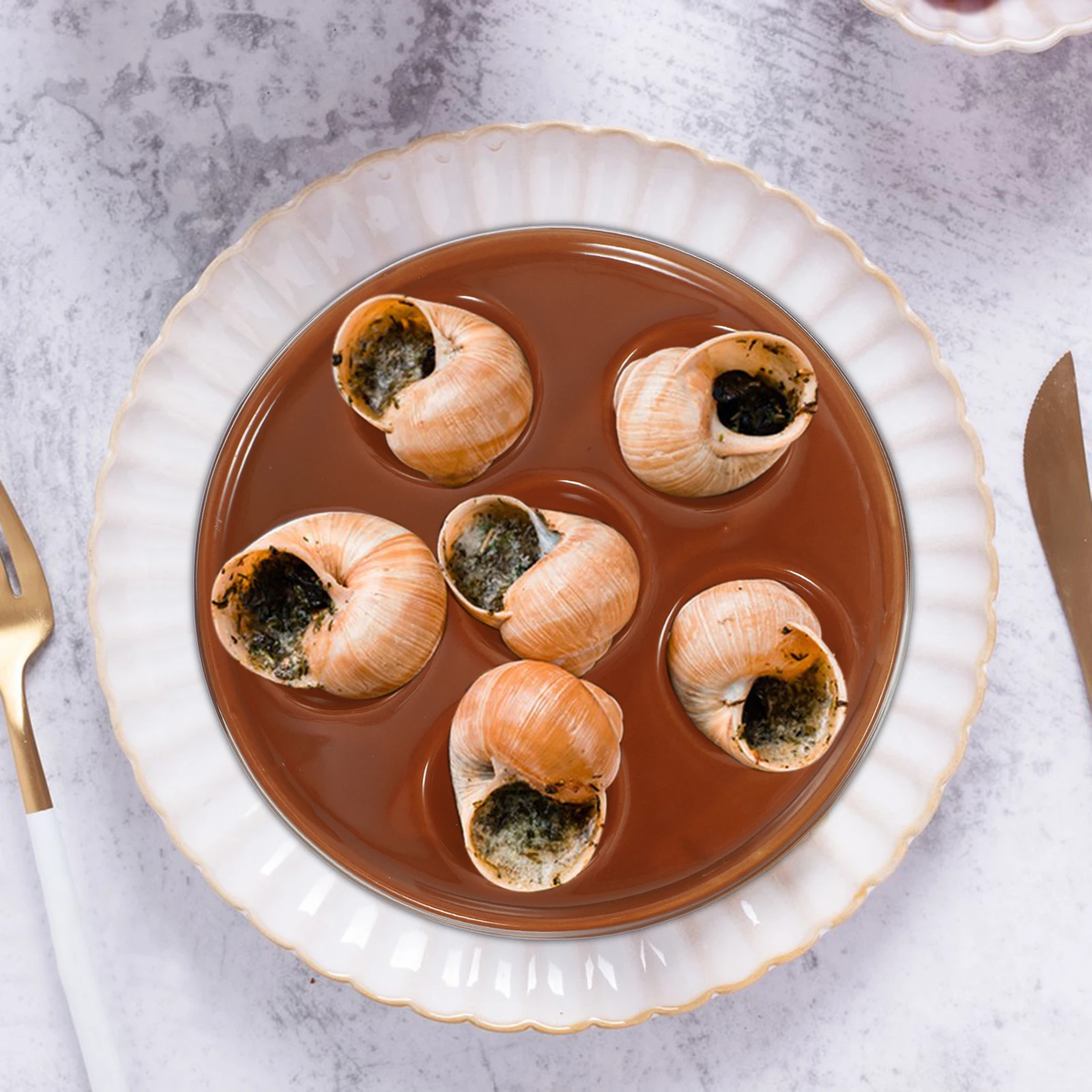 

2Pcs Snail Plate Ceramic 6-Hole Escargot Baking Pan Kitchen Tableware for Shellfish Sushi Conch Escargot Baking Pan