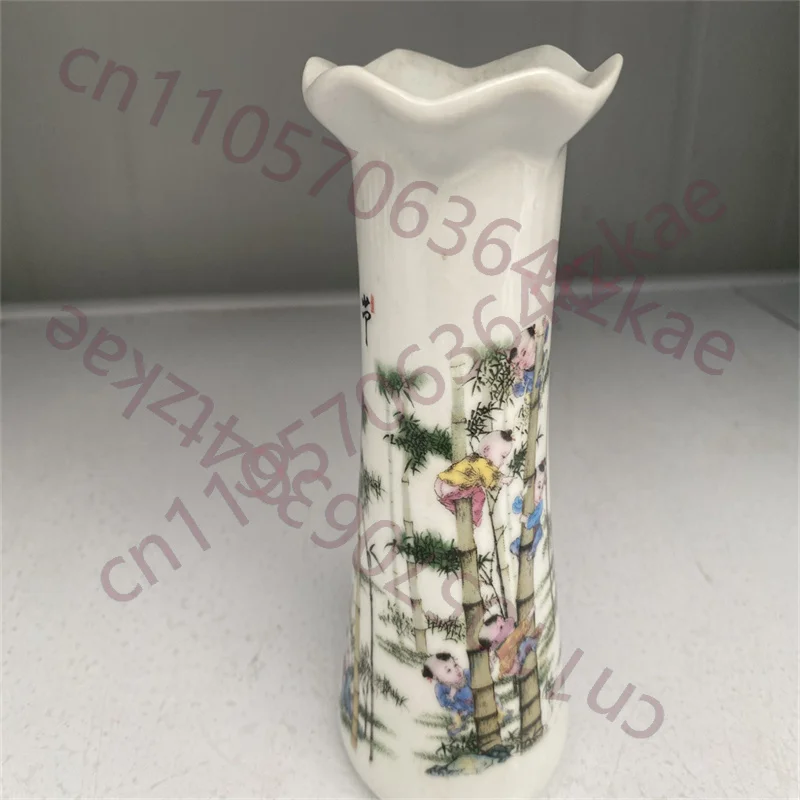 

China Old Porcelain , Pink glaze with bamboo and children's patterns vase