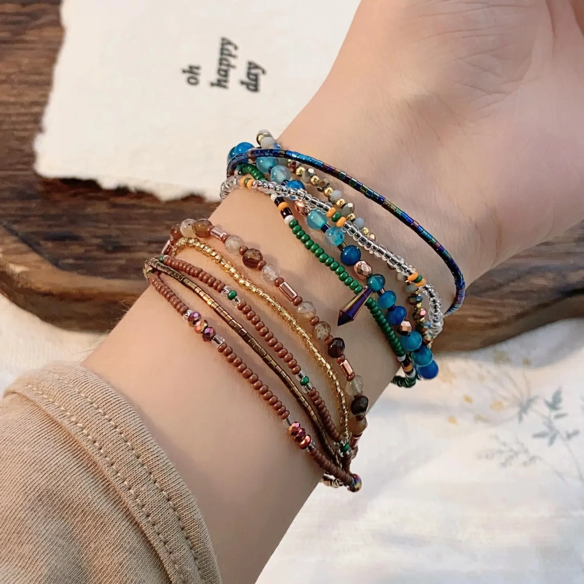 

2024 Bohemia Style Thin Beads Bracelet Multi-layer Colors Friendship Boho Bracelets&Bangles Charm Couple Beach Jewelry Gift