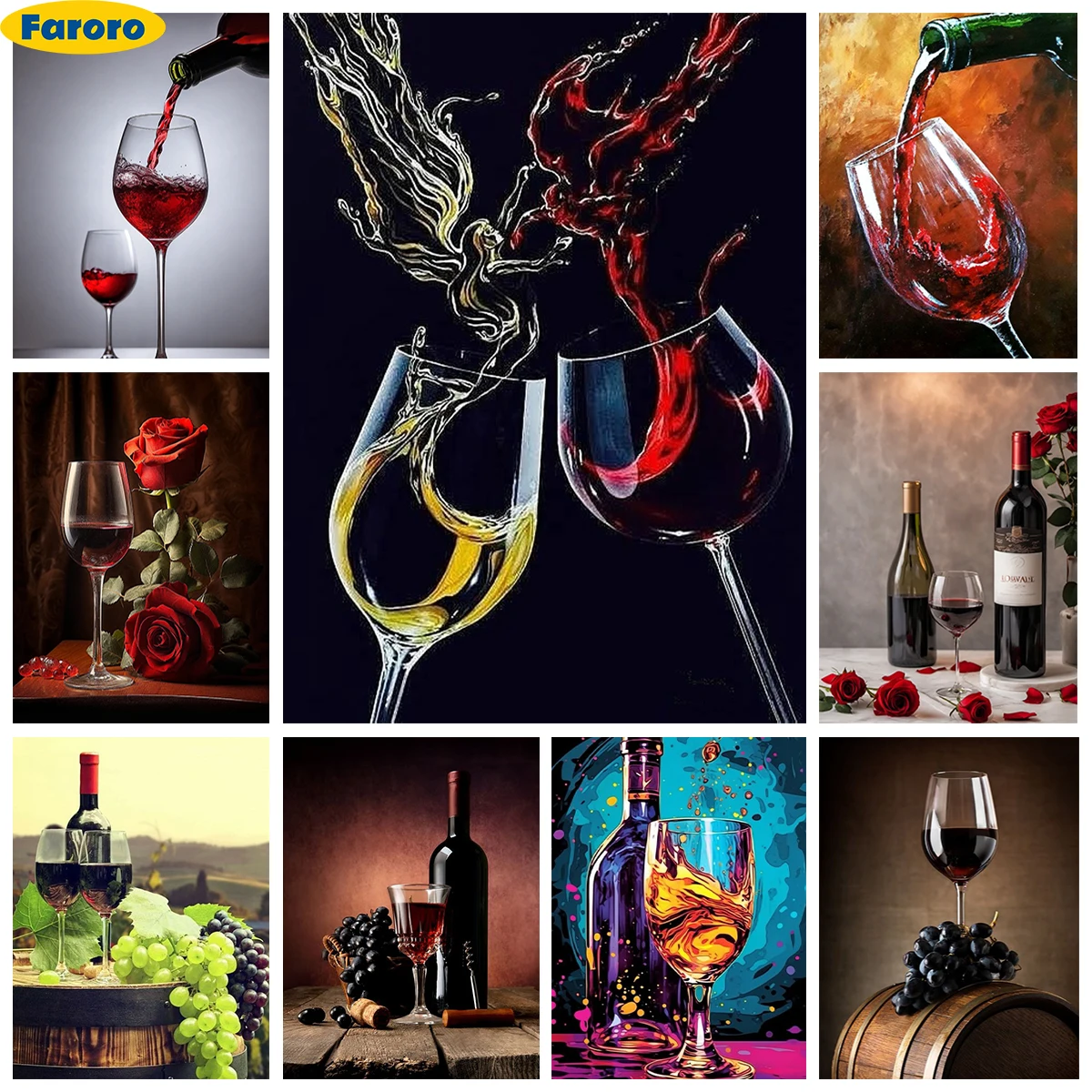 

Red Wine Glass 5D Diamond Painting Kit Glass Art Handmade Diamond Cross Stitch Mosaic Embroidery Retro Home Wall Decor Diy Gift