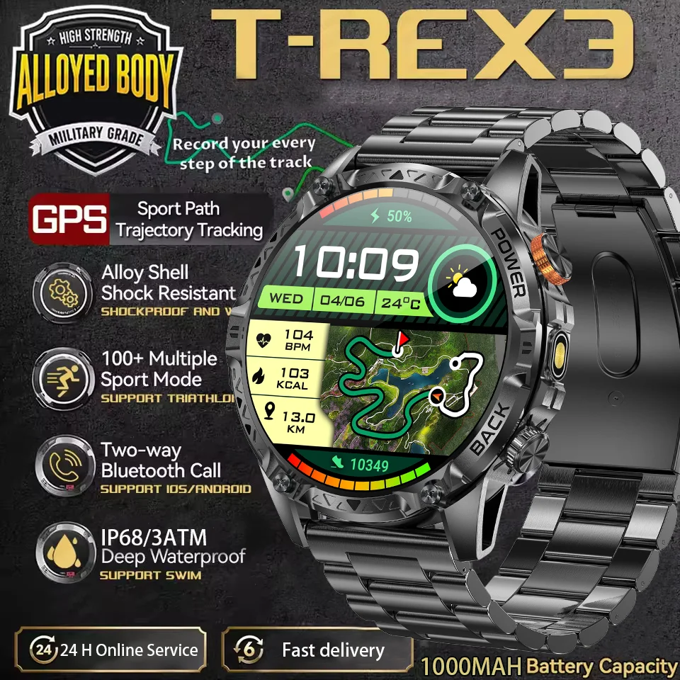 

New smart watch 1000 mah battery HD large screen multi-dimensional health detection 100+sports flashlight compass wireless call