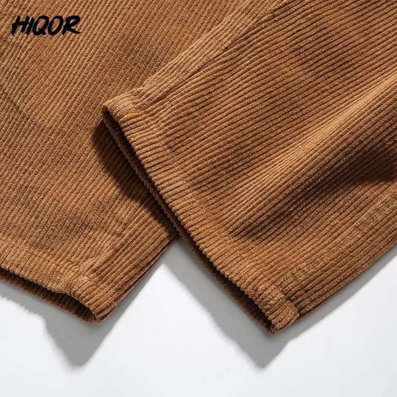 HIQOR 2024 Autumn Winter Fashion Corduroy Pants Men Vintage Japanese Trousers Men\'s Corduroy Straight Casual Pants  Stretch Pant