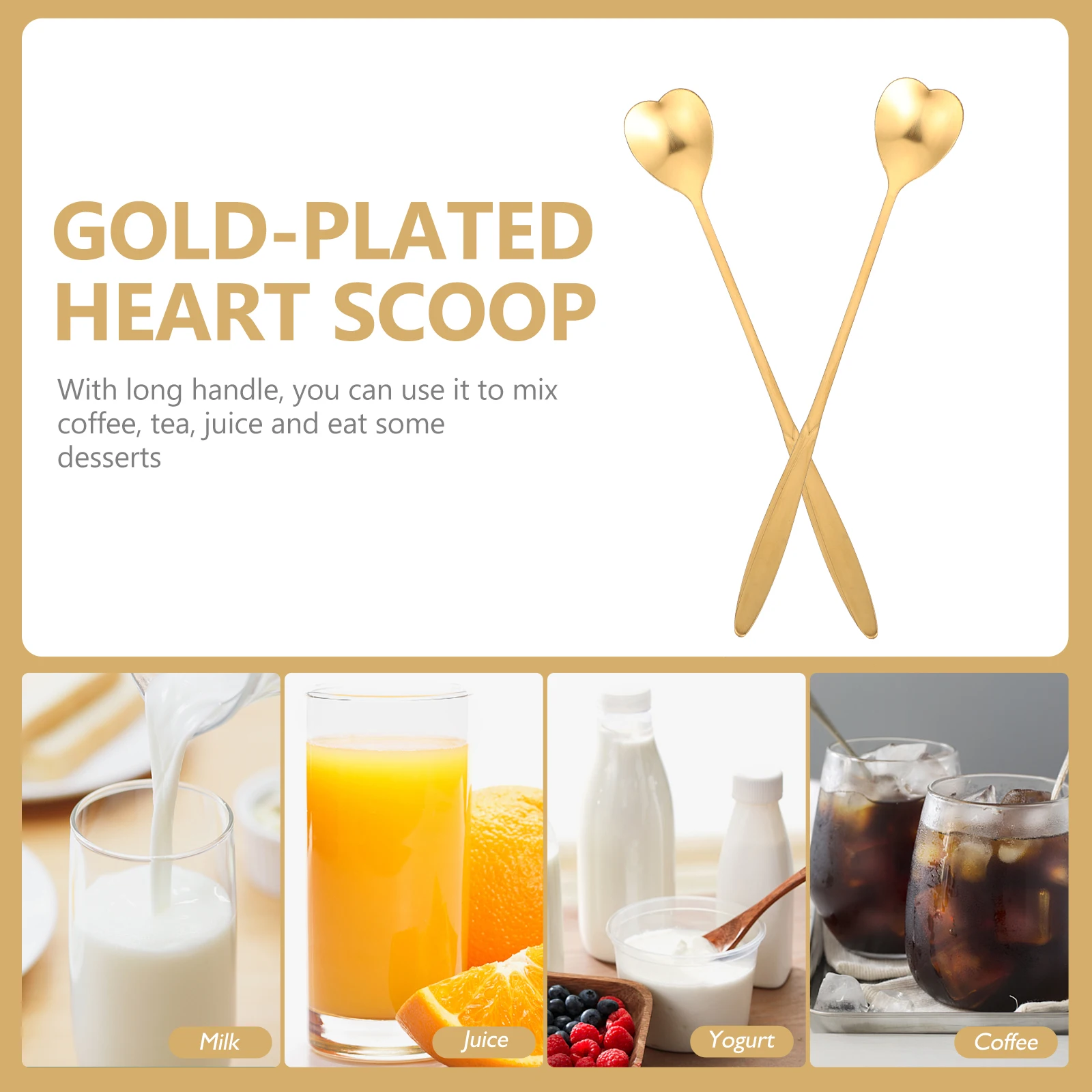 

12pcs Heart Shaped Spoon Gold Kitchen Accessories Long H Coffee Scoops Stainless Steel Metal Ice Cream Spoon Dessert Shop