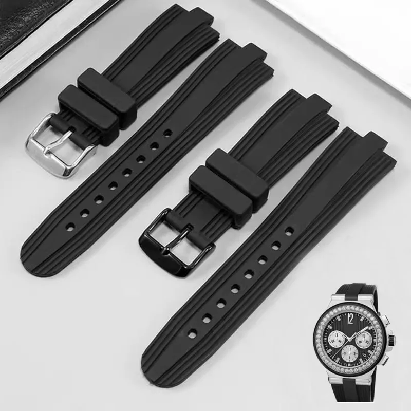 Para la serie Bulgari DIAGONO correa de reloj de boca elevada correa de reloj de silicona resistente al agua accesorios de reloj negro 22X7mm