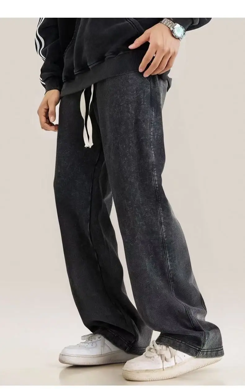 400G Retro Snow Pants Men Women Unisex - High Waist Loose Straight Leg Joggers Casual Athletic Sweatpants Trendy Streetwear