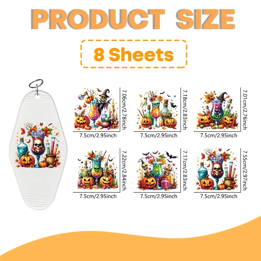 8Pcs Halloween UV DTF Crystal Stickers | Shiny, Waterproof Wear-resistant, for Water Cups, Phone Cases, Laptops & Notebooks DIY