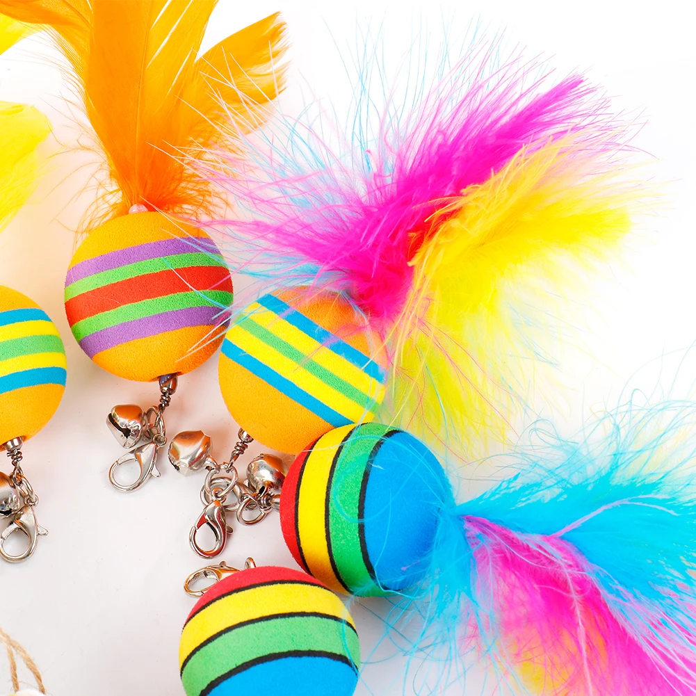 ألعاب القطط التفاعلية المضحكة القط ريشة عصا شفط كأس الكرة الريش استبدال مع أجراس للقطط في الأماكن المغلقة هريرة ممارسة #2