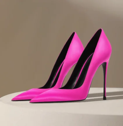 Multi Colored Satin High Heels for Women Slim Heels, Sexy, Light Mouthed Red, Paired with Formal Dress Temperament, Single Shoes