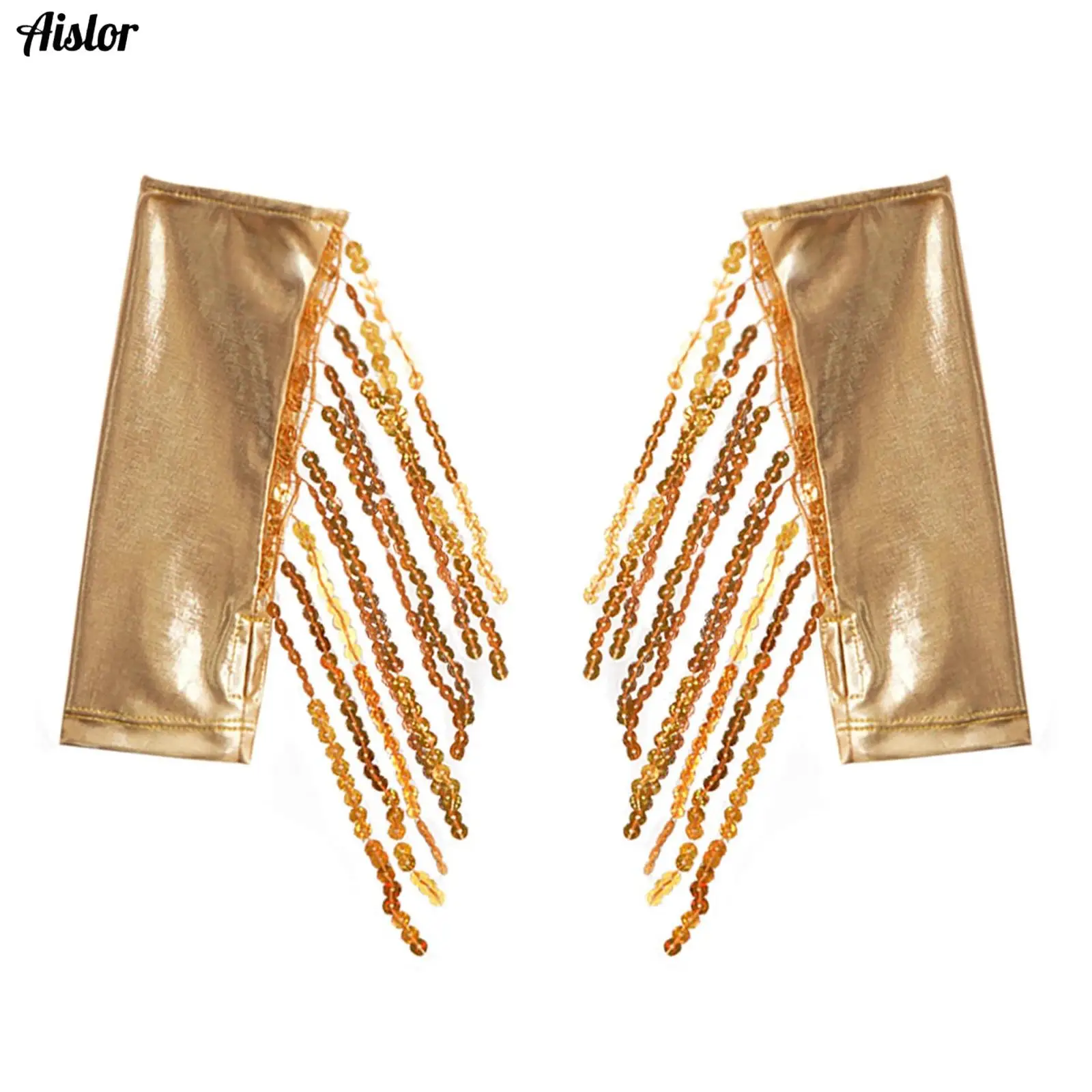 1 쌍 어린이 소녀 댄스 장갑 반짝이 스팽글 Tassels 발레 재즈 라틴 댄스 공연 액세서리에 대한 금속 PU 장갑