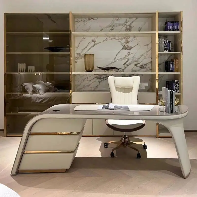 Mesa de escritório executiva de armazenamento barato designer moderno grande branco mesa de computador jogos ajustável scrivania estação de trabalho mesa