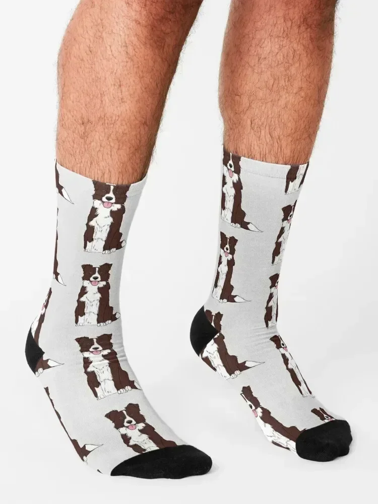 Bruine en witte Border Collie sokken Veel compressie kerstcadeau retro Designer Man Socks Dames