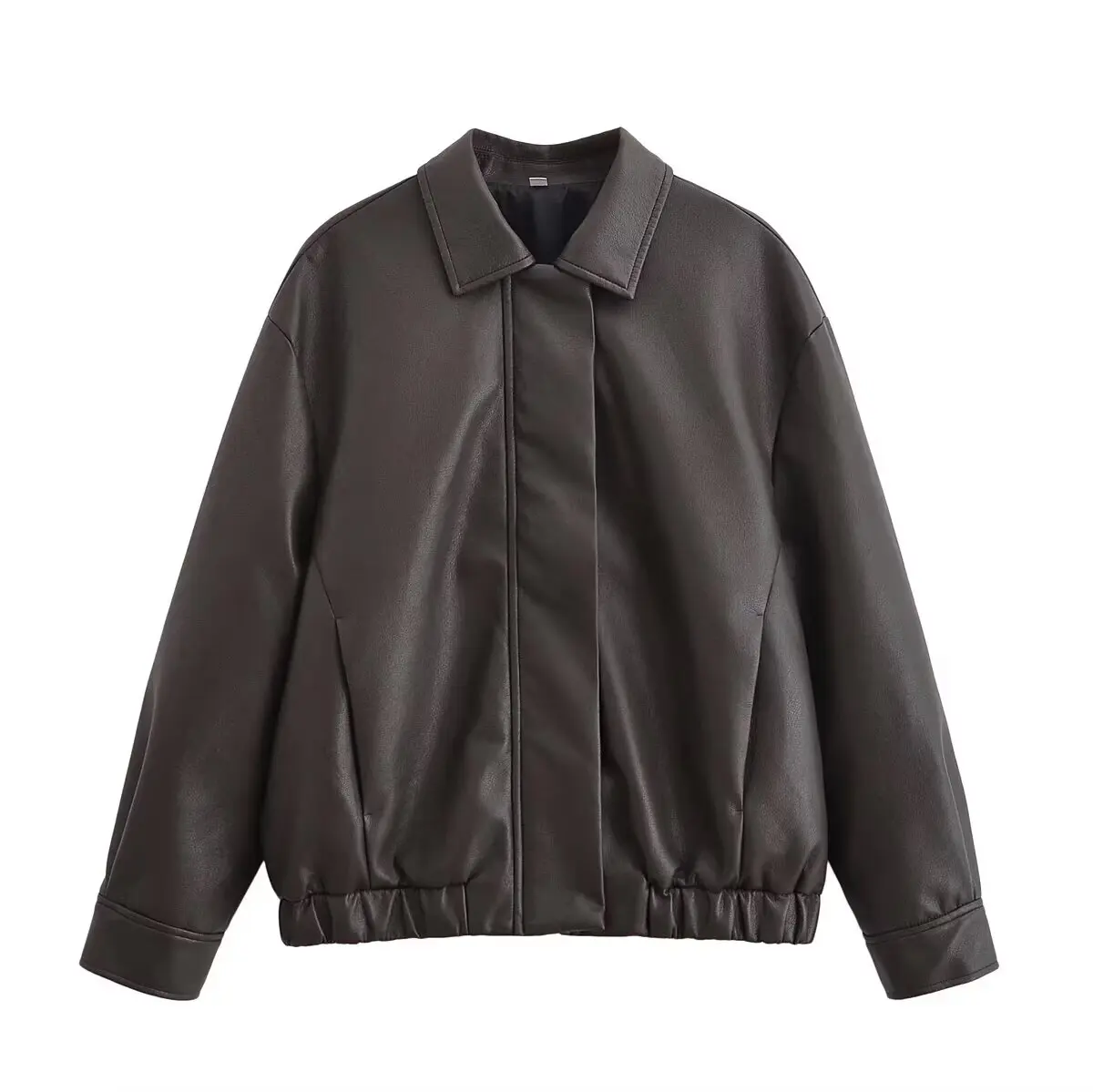 

Женская новая модная удобная универсальная повседневная куртка из искусственной кожи с лацканами, пальто в стиле ретро с длинными рукавами на молнии, женское пальто, шикарный топ