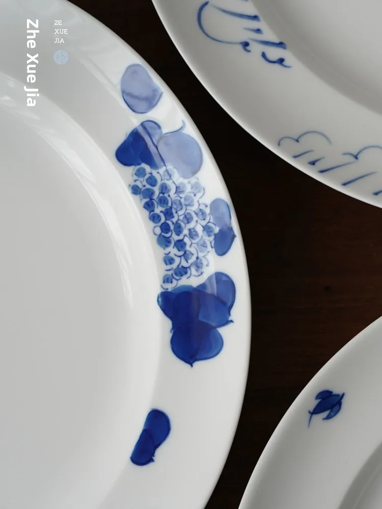 

Blue Cerc Plate Hand-Painted Jingdezhen Porcelain Di Set for Stir-Fry Dies Dining Utensils round ape Adult Use
