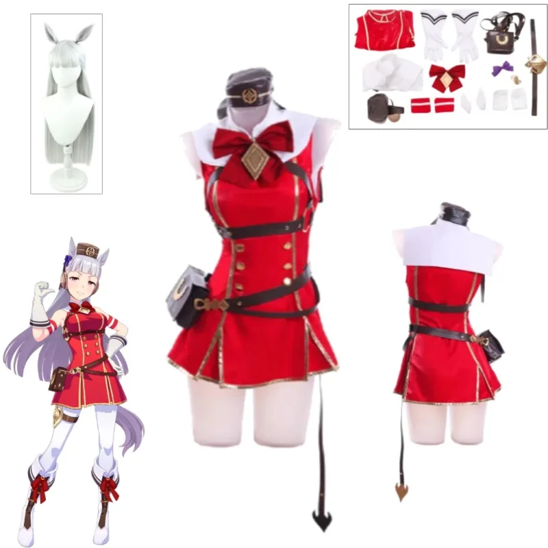 

Umamusume Pretty Derby Gold Ship Cosplay Costume Red White Victory Uniform Full Set With Silver Tassel For Women Cosplay Party