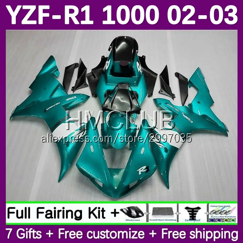 Fairing For YAMAHA YZF-R1 YZF1000 YZF R1 R 1 1000CC 02-03 136No.118 YZF-1000 YZFR1 02 03 YZF 1000 CC 2002 2003 Body Glossy Cyan