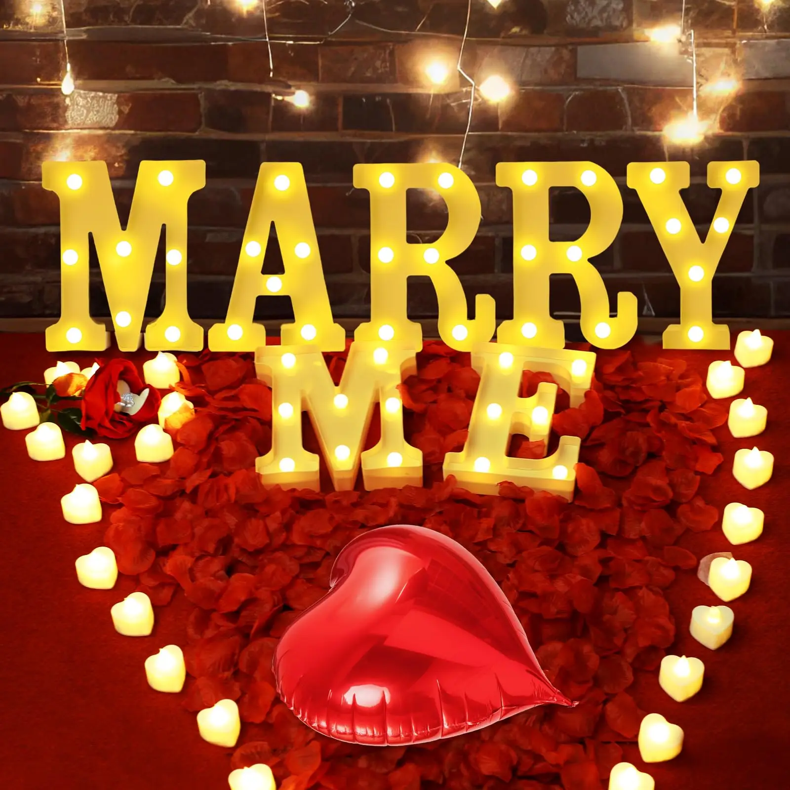 Marry Me Letters Proposal Decorations Will You Marry Me 2000 Rose Petals LED Candles for Valentine day Proposal Engagement