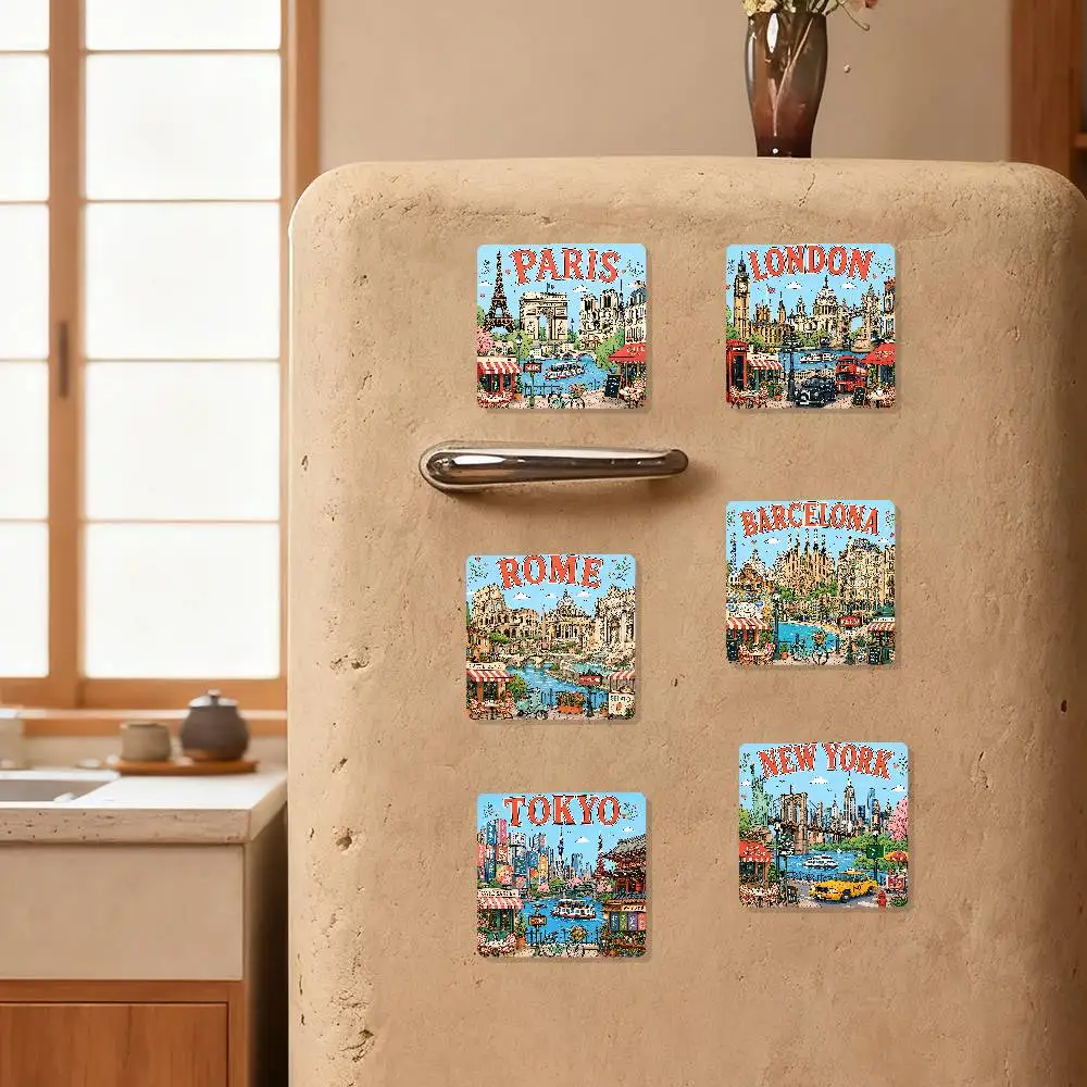 Travel Aesthetics Paris London Rome Barcelona Refrigerator Magnets For Dishwasher/ Refrigerator/ Freezer Whimsical Kitchen Decor
