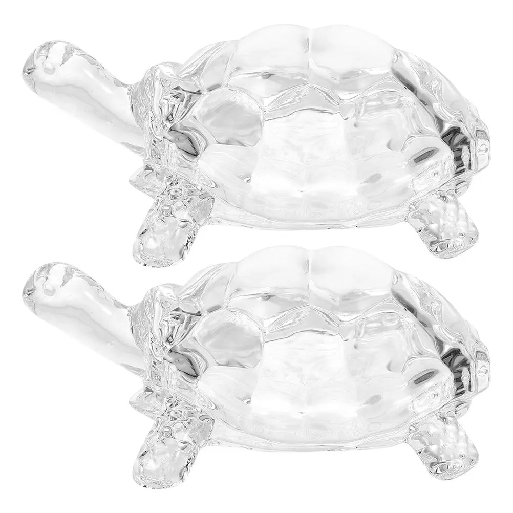 

2 Pcs Desktop Turtle Figurines Glass Home Decor Animals Crafts Decoration Garden Sculptures Clear Statue Chinese