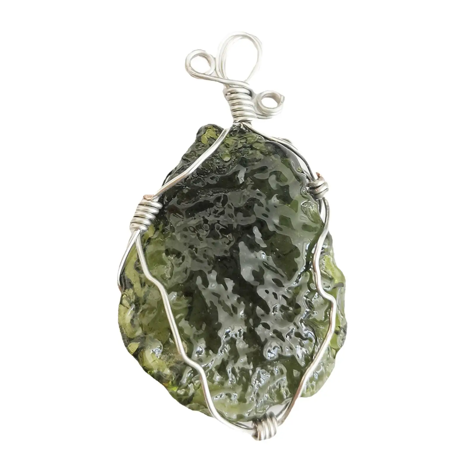 2x Green Moldavite Stone Pendant Necklace Energy Stone Jewelry for
