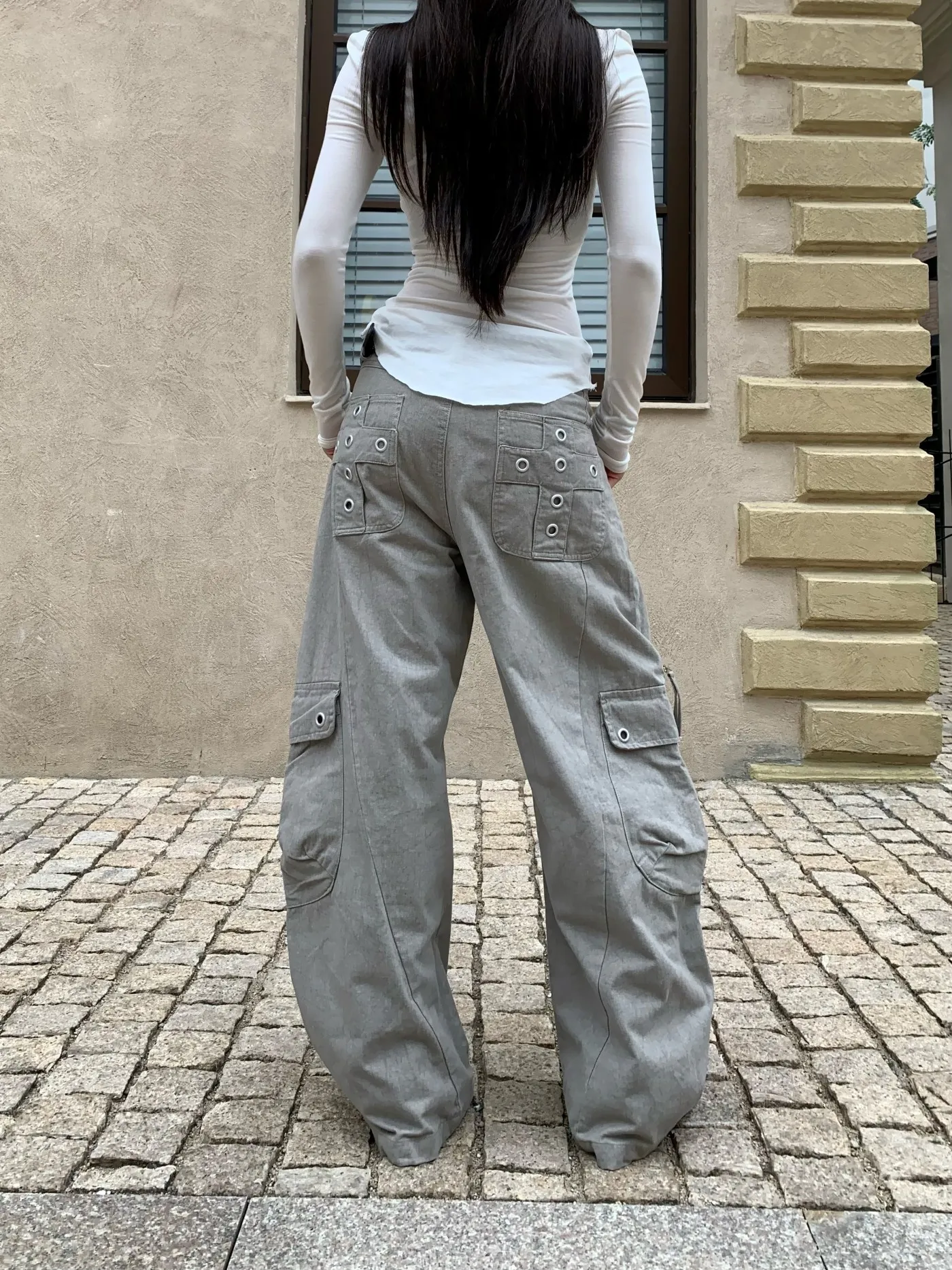 

Vintage Loose Fit Zipper ket Knife Work Pants Women's Wide Leg Casual Long Trousers Versatile Comfortable Cotton Pants