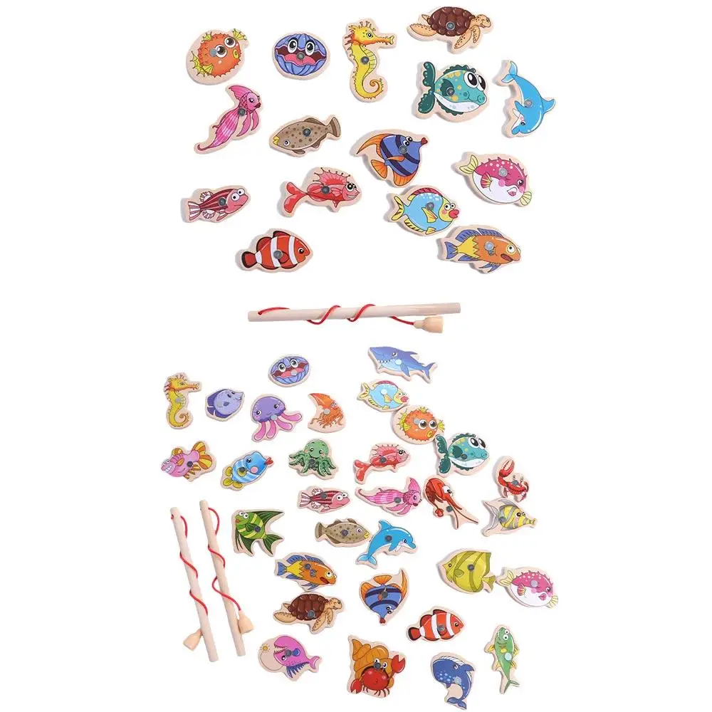 Interactive Magnetic Marine Life Cognition Wooden Fish Rod Toys Fshing Game Toys Fshing Game Busy Board Fishing Toys