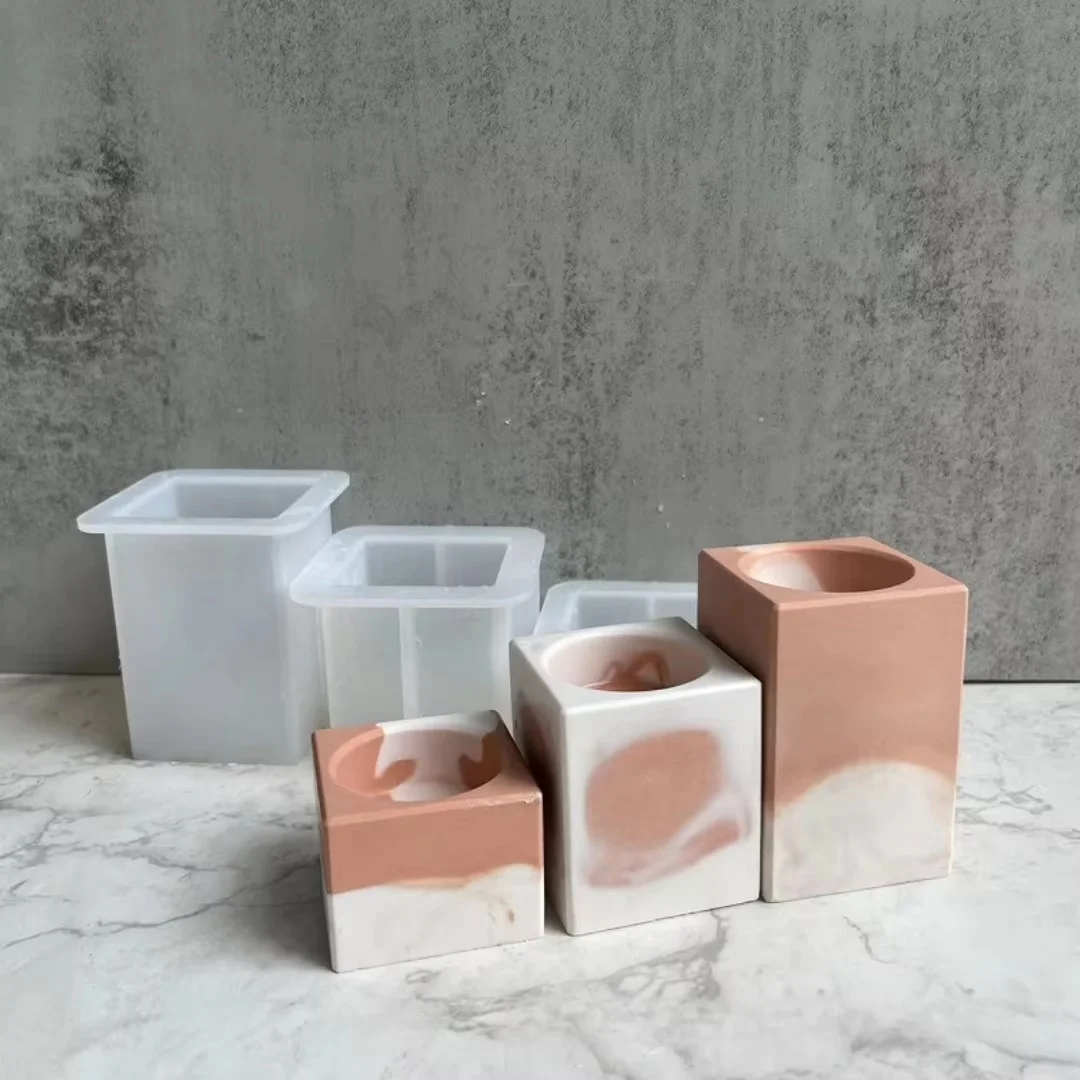 Square Column Candle Holder Gypsum Silicone Mold Aromatherapy Candlestick Plaster Desktop Decor Mould Ball Candle Container Mold