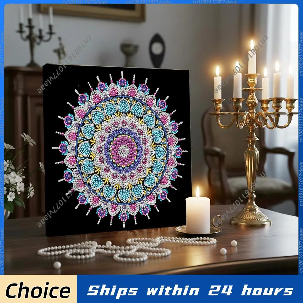 DIY Mandala Pearl Dot Painting for Adults/Beginners Gift Home Decor Pearl Painting Art Kits 25x25cm With Frame