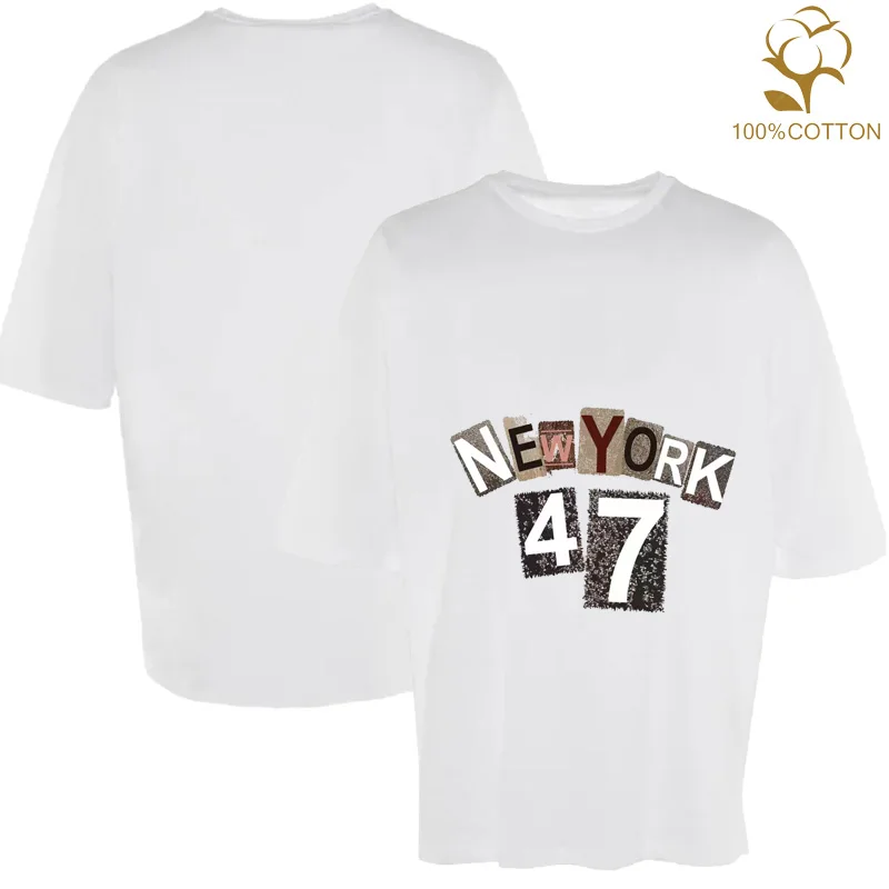 Streetwear Hip Hop Men T-shirt 47 LABEL GROUP Vintage Casual Cotton Letter Printed Unisex Short Sleeves Oversized Womens T-Shirt