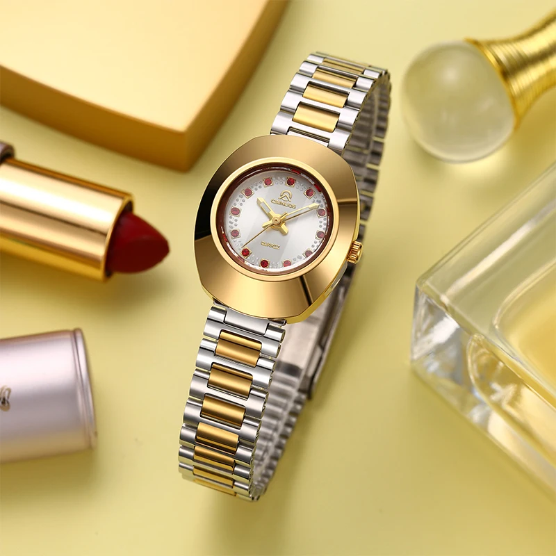 ใหม่แฟชั่นผู้หญิงนาฬิการูปไข่นาฬิกาสแตนเลสกันน้ําผู้หญิงแฟชั่นอุปกรณ์เสริมนาฬิกาข้อมือคริสต์มาสของขวัญ
