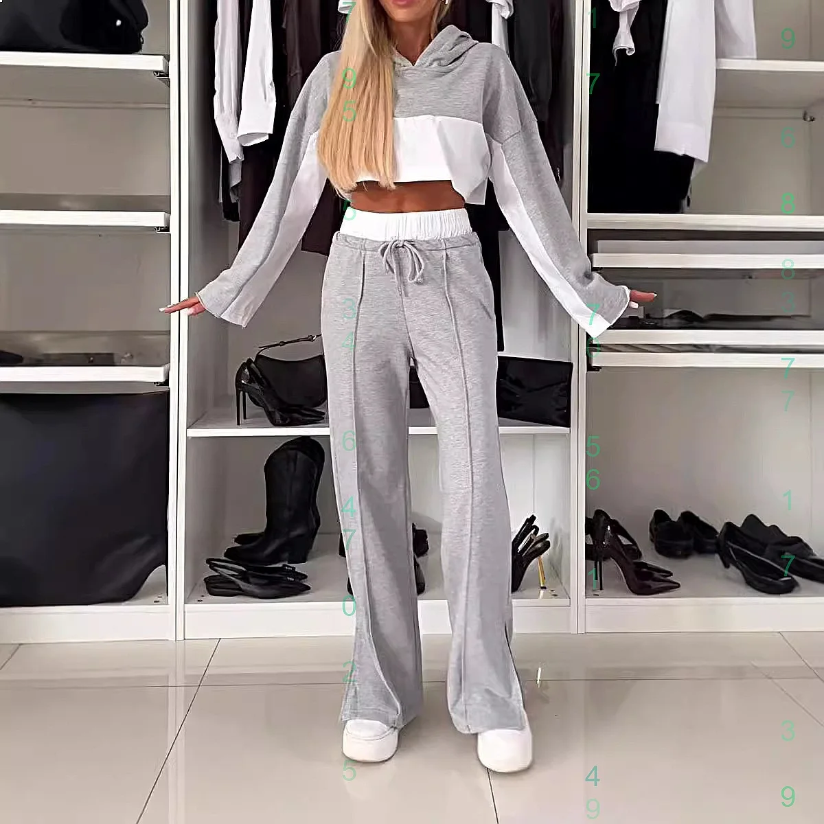 Fashion Color Block Hoodie Tracksuit Set Long Sleeve Hooded Sweatshirt with Jogger Pants Matching Set