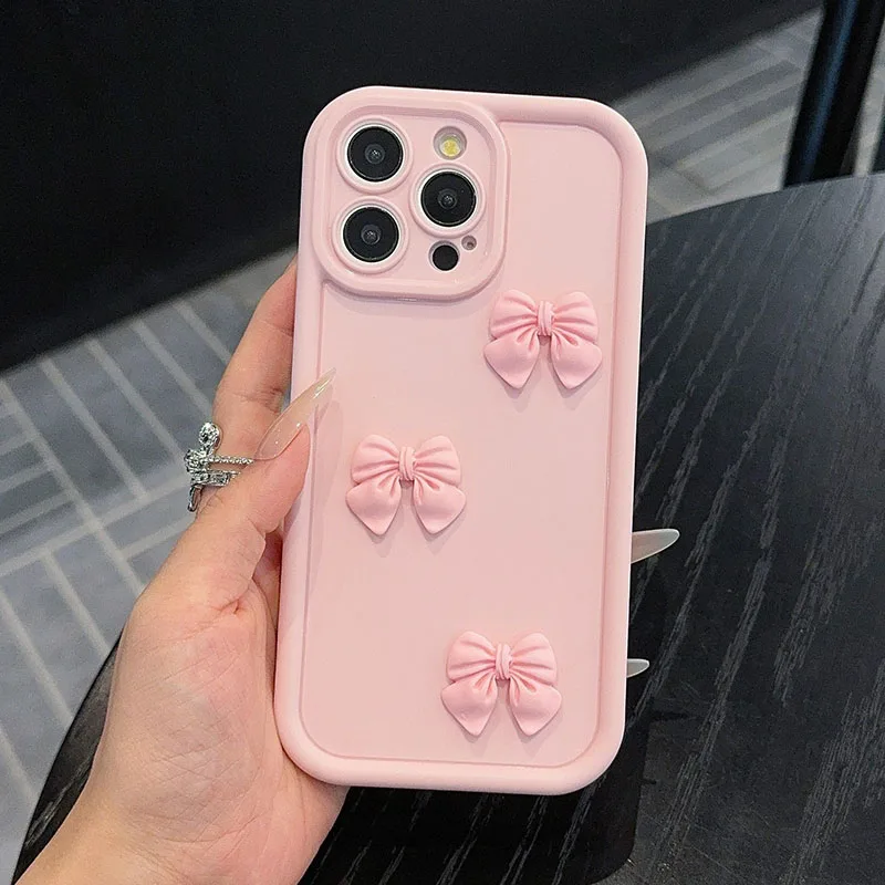 3D Pink Cute Butterfly Silicone Soft Phone Case For iPhone 16 15 14 13 12 Pro Max 11 XS XR X 7 8 Plus SE Shockproof Candy Cover