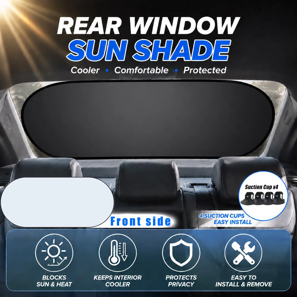Foldable Car Rear Windshield Sunshade UV Reflection Heat Blocking Privacy Protection Curtain Car Rear Window Sun Cover Universal