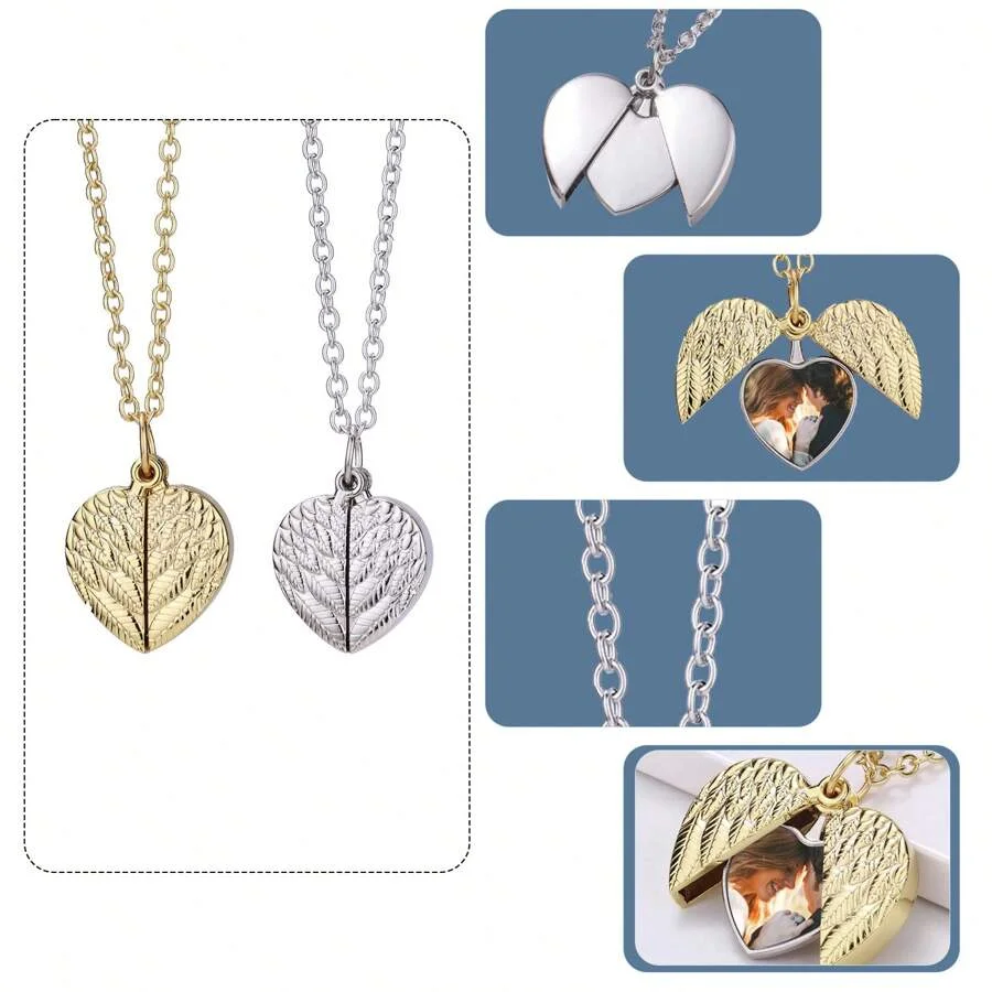 Custom photo pendant commemorative necklace, personalised heart-shaped photo angel wing pendant necklace, personalised gift view 3