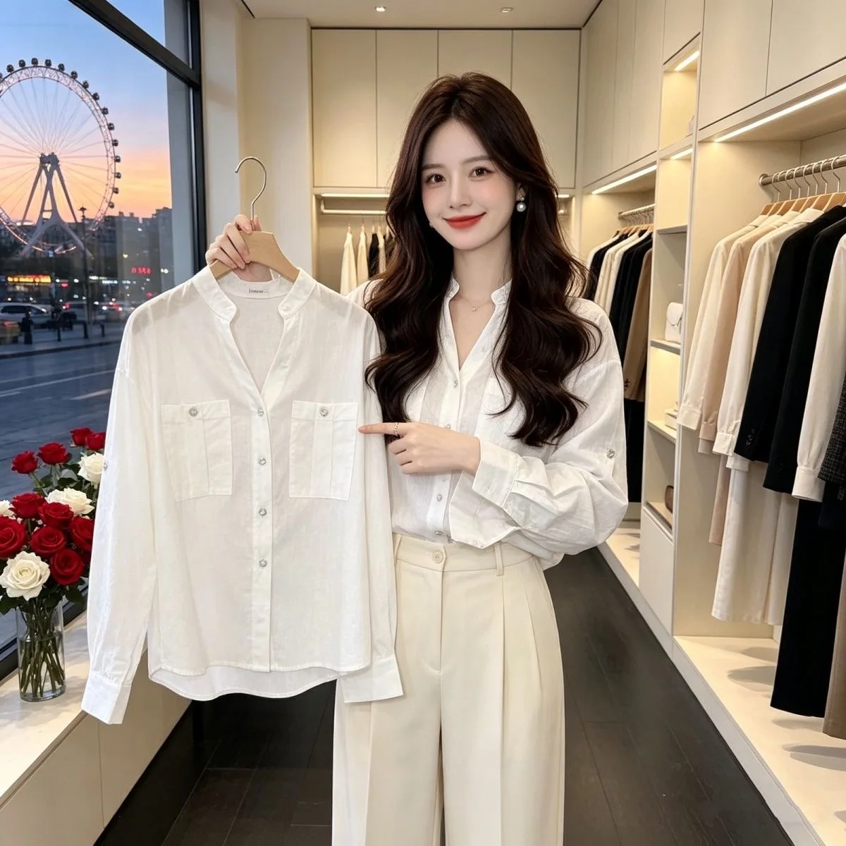 

Women's Summer 2026 New Style Lightweight Long Sleeve V-Neck White Sun Protection Shirt Outerwear Luxury Sensation Top