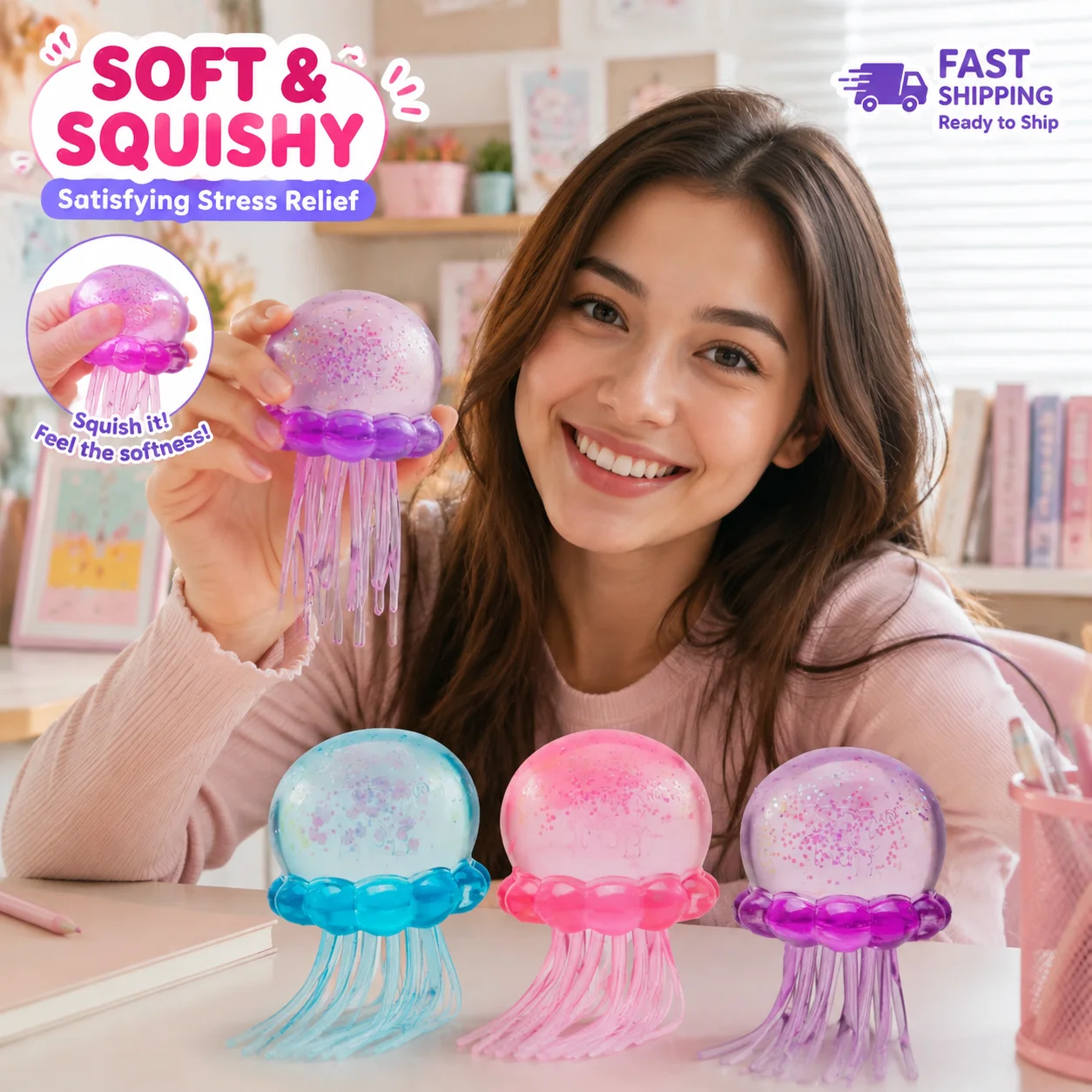 NeeDoh Jellyfish Squishy Toy Stress Relief Octopus Fidget Decompression Outdoor Interactive Maltose Bestseller Squeeze Toy