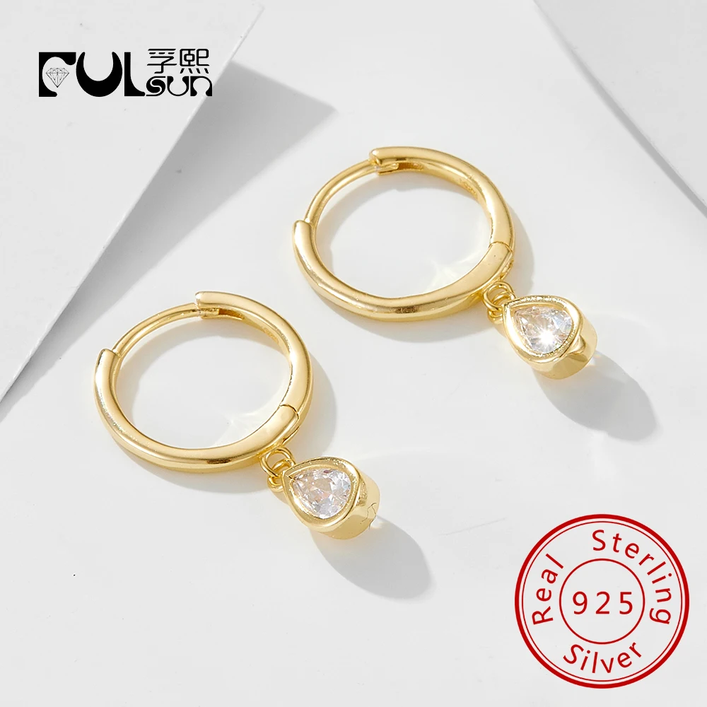 

Серьги-клипсы в форме капель воды из стерлингового серебра 925 пробы с золотым покрытием 14 карат и цирконом для дочери