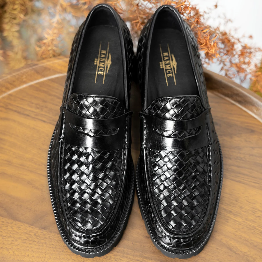 Hanmce Luxury Loafers Summer Men Genuine Leather Slip-On Shoes Men Dress Shoes