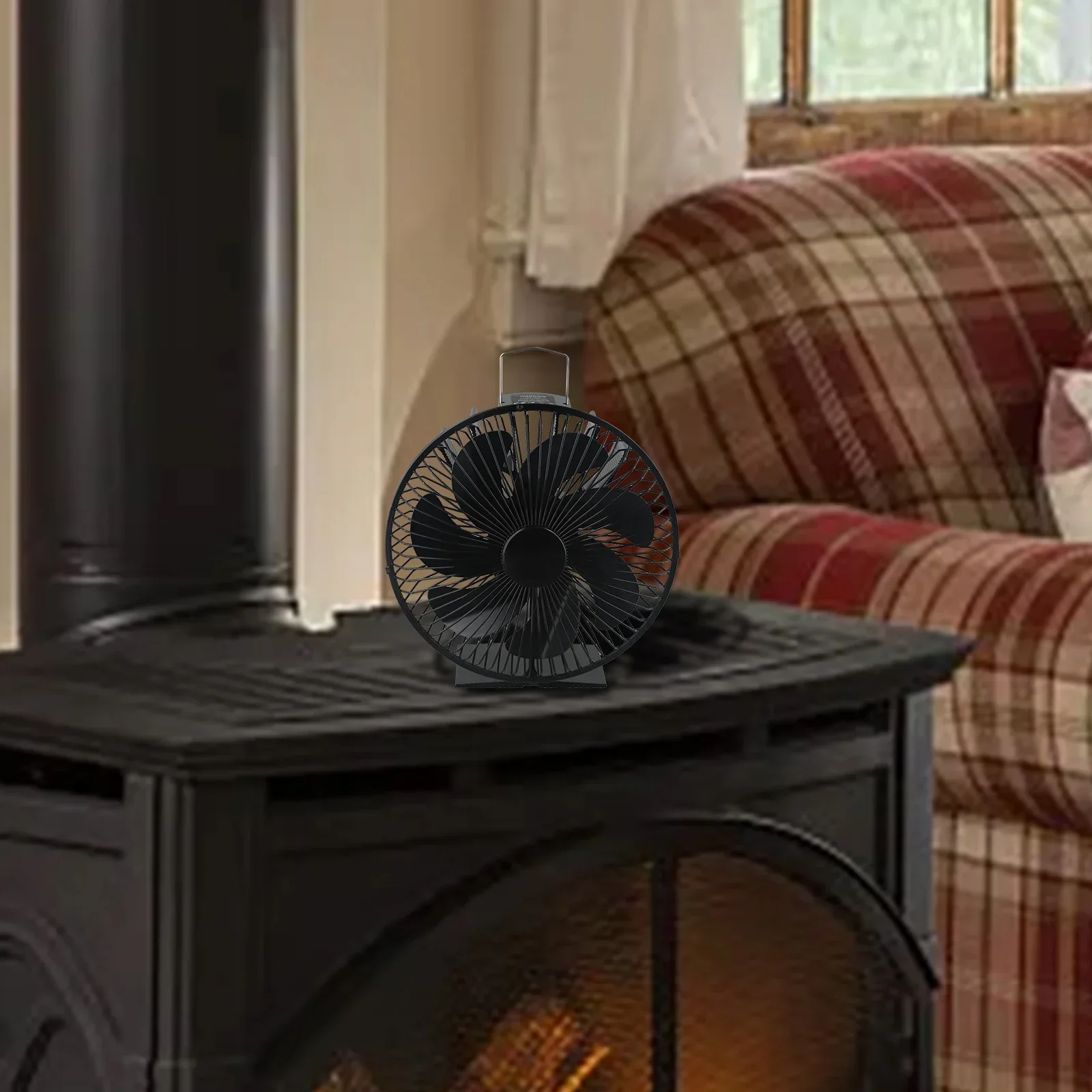 7 Blade Fan Fireplace Fan Efficient Heat Distribution High-Quality Material Protective Cover Rust Resistant Living Room