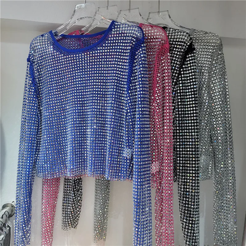 

Легкий роскошный высококачественный нежный сетчатый топ с кристаллами, супер фея, внутренняя одежда, вечерние блестящие футболки с открытой базой
