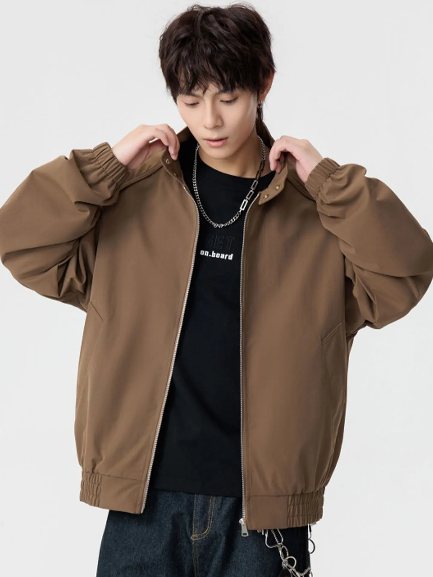 

Loose Fit Stand Collar Men's Jaet TUCANO American Sle Harington Coat Spring Autumn New Faion Urban Polyester Fiber